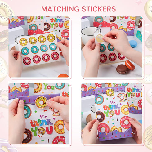 VGOODALL 24PCS Donut Party Favor Bags, Paper Gift Bags Goodie Bags with Stickers Candy Bags for Kids Birthday Party...