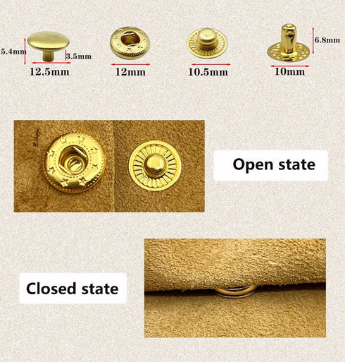 12.5MM Leather snap Fasteners kit? Brass Metal Button Snaps for Clothes?Jackets?Jeans ?Wears Bags (with Standard Install Tool?Practice Operations ...
