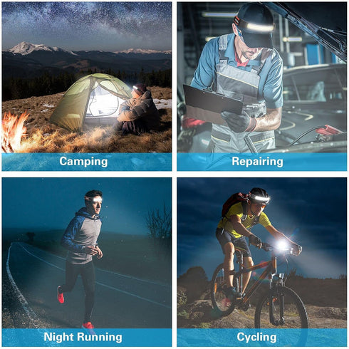 COSOOS LED Headlamp Rechargeable Flashlight, Bright Head Lamp Outdoor, 500Lumen Floodlight, Red Rear Light, Lightweight Headband Headlights for Ki...