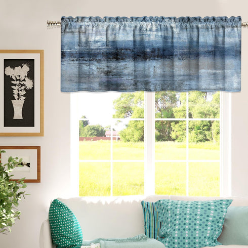 Blue Grey Kitchen Valances for Windows Navy Blue Kitchen Curtain Valance Abstract Art Window Treatment Valances for Living Room Bedroom Bathroom D...