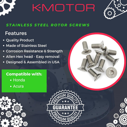 Brake Rotor Screws - Compatible with Honda - Compatible with Acura - Stainless Steel (10 Pack)...