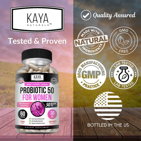 Kaya Naturals Probiotic 50 Billion CFU | Probiotics for Women, Probiotics for Men and Adults, Natural | Gut Health & Immune Support Supplement | P...
