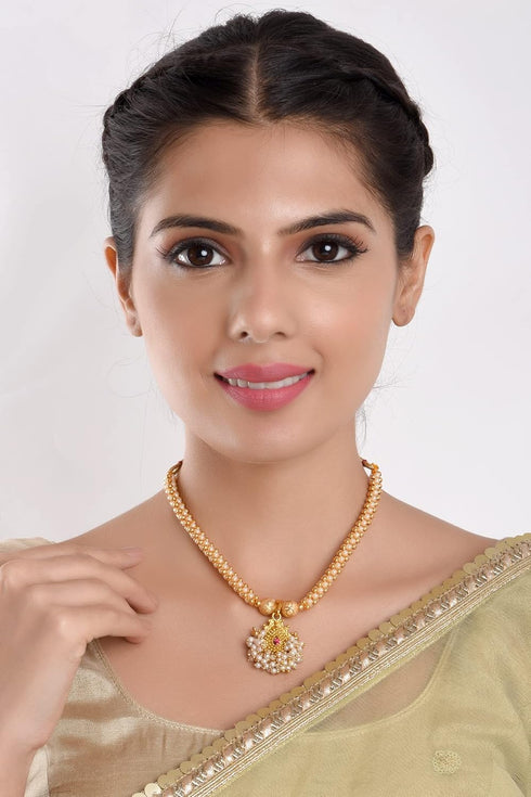 Efulgenz Indian Traditional 14 K Gold Plated Pearl Beaded Temple Pendant Necklace Jewelry for Women...