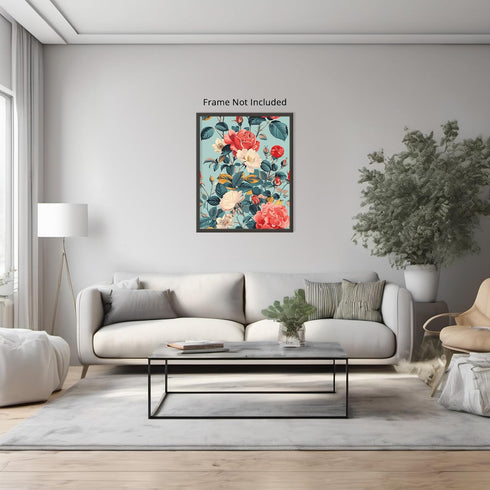 Posterizer 1 pcs-bright blush and white flowers with blue background-Floral & Botanical Art-Abstract & Modern Art-Decor for Home & Office- UNFRAME...