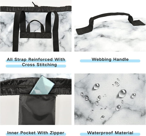 White Marble Laundry Bag Large Heavy Duty Laundry Backpack for College Students Laundry bag with Shoulder Straps Washable for Camp Traveling Water...