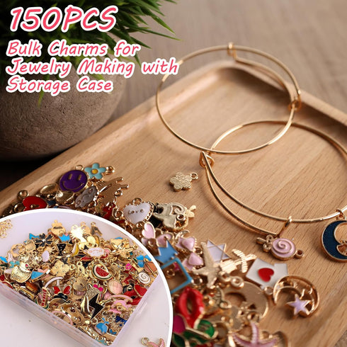 BigOtters 150PCS Enamel Charms for Jewelry Making, Enamel Charm Pendants Assorted Gold Plated Enamel Charm Set for DIY Crafts Bracelet Necklace...