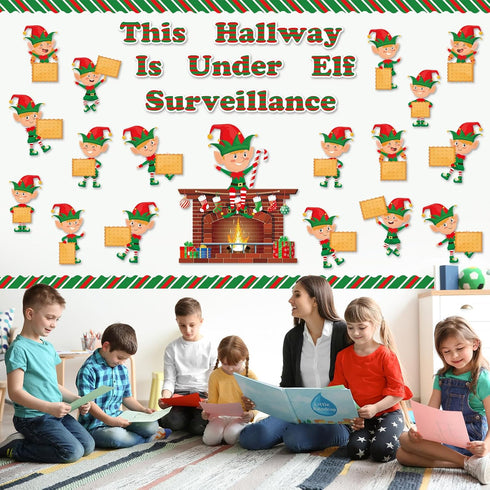 70 Pcs Christmas Bulletin Board Decorations Set Xmas Elf Cutouts with Red and Green Stripe Borders Trim Classroom Decor for Toddler Kids Students ...