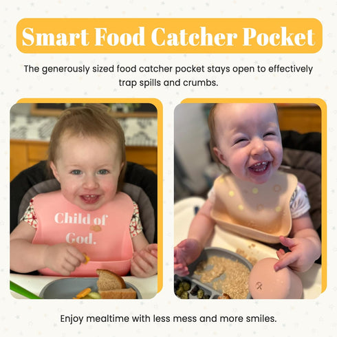 PARKER & ELOWYN Soft Waterproof Silicone Bib Set of 2, Unisex Baby Toddler, BPA free, Non-Toxic, Food Catcher, Easy Clean...