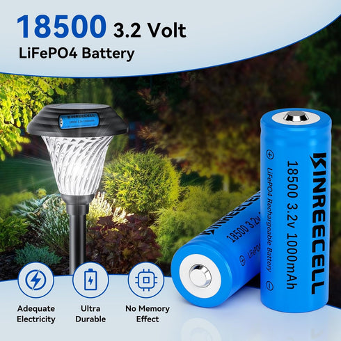 LiFePO4 18500 3.2v 1000mAh 3.2wh Solar Battery, 18500 3.2 Volt Rechargeable Li-ion Battery for Outdoor Solar Lights, Garden Solar Lights, Flashlig...