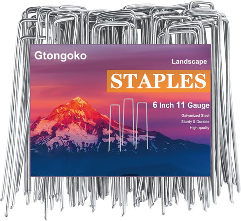 Gtongoko 20 Pack Garden Stakes Tent Stakes Galvanized Landscape Staples 11 Gauge 6 Inch Anti-Rust Ground SOD Pins for Weed Barrier Fabric, Irrigat...