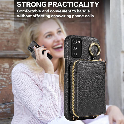 Furiet Wallet Case for Samsung Galaxy S20 FE 5G 6.5 inch Shoulder Strap Ring Buckle, Zipper Flip Organ Purse, Card Holder Phone Cover for S 20 EF ...