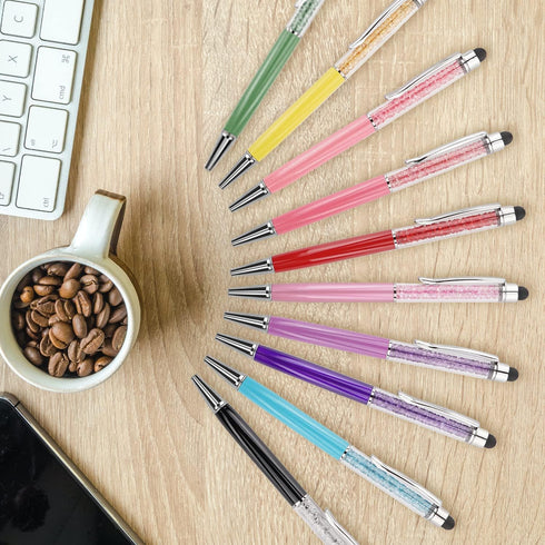 Ballpoint Pens 3 pcs 2 in 1 Bling Crystal Diamond Pen Capacitive Touch Screen Stylus with Replacement Refills Black Blue Ink Rubber Tips for iPhon...