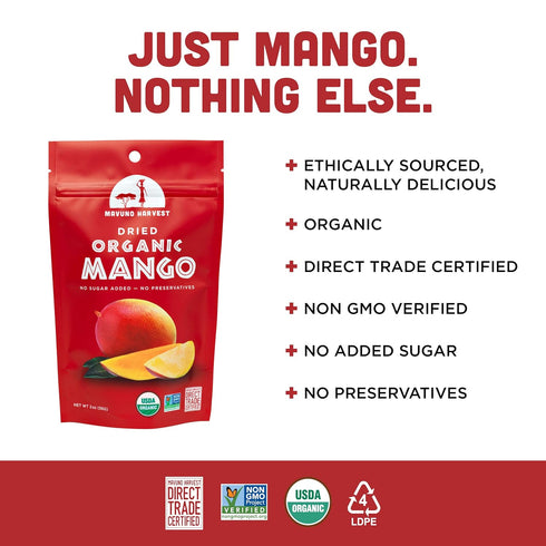Mavuno Harvest Mango Dried Fruit Snacks | Unsweetened Organic Dried Mango Slices | Gluten Free Healthy Snacks for Kids and Adults | Vegan, Non GMO...
