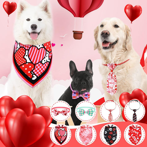 24 Pcs Valentine's Day Dog Bow Set includes 10 Pcs 4th of July Dog Bow Ties and 10 Pcs Dog Neckties, 4 Dog Bandana with Adjustable Pet Grooming Ac...