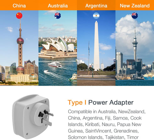 TESSAN New Zealand Australia Plug Adapter, Type I Travel Adaptor with 2 USB Ports 2 American Outlets, US to Australian AU Fiji Argentina China Cha...
