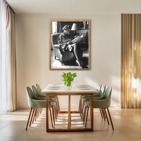 Posterizer 1 pcs-20th-century glamour photography black and white photo of woman reading newspaper 1-Photography Art-Retro Art- unframed wall art...