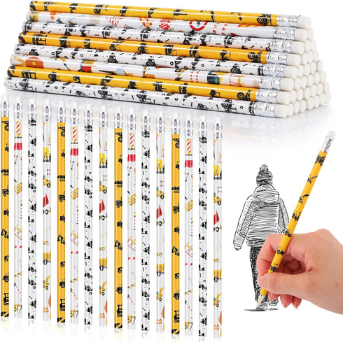 Teling 48 Pcs Construction Theme Pencil for Kids Excavators Themed Party Favors Assorted Bulldozer Blender Wood Pencils with Eraser Back to School...
