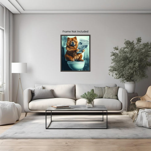 Posterizer 1 pcs-funny poster of cute fluffy chow-chow dog on the toilet 1-Bathroom Restroom Art-Comedy Art- Bathroom, restroom Decor- unframed wa...