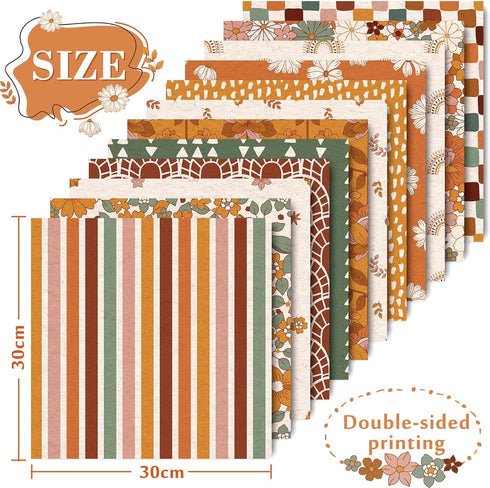 Whaline 24Pcs Floral Pattern Paper 30x30cm Retro Boho Rainbow Double-Sided Scrapbook Paper Hippie Groovy Craft Paper Folded Flat for DIY Backgroun...