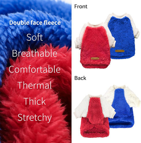 Fitwarm 2 Pack Fuzzy Fleece Dog Sweater, Thermal Dog Clothes for Small Dogs Boy Girl, Pet Cat Winter Outfit, Red, Royal Blue, Medium...