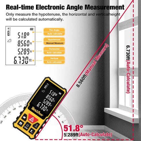 Laser Measure,DEGLASERS 165 Feet Laser Measurement Tool with Dual Angle Display,M/in/Ft Unit Switching,Larger Backlit LCD, Measure Distance, Area ...