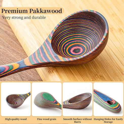Gudamaye Pakkawood Rainbow Deep Soup Ladles,Pakkawood Ladle,10.6 inch Big Soup Ladle for Cooking,Deep Ladle Spoons,Wood Ladle, Wood Kitchen Utensi...