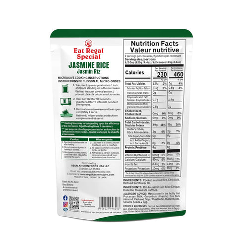 Eat Regal Jasmine Microwave Parboiled Rice Pack of 6, 8.8 Ounce, Ready Rice in 90 Sec |100% Natural Ingredients | Pre Cooked | Ready to Eat | Thai...