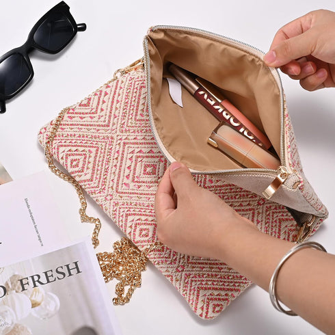 Straw Clutch Purses for Women, Woven Envelope Crossbody Clutch, Foldover Beach Bag for Summer...