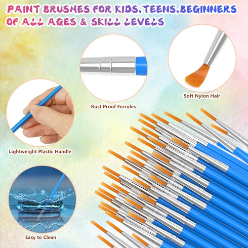 Paint Brushes Bulk 30 Pcs Set, Round Nylon Hair Brushes Suitable for Acrylic, Oil, Watercolor, Rock Painting, Body Face Nail Art, Drawing and Art ...