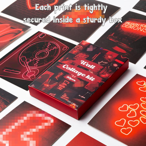 50PCS Red Neon Aesthetic Pictures Wall Collage Kit, Neon Red Photos Collections Collage Dorm Decors for Girl Teens and Women, Trendy Wall Prints K...