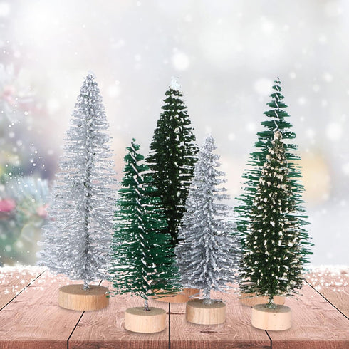 18Pcs Miniature Pine Trees Sisal Trees with Wood Base Christmas Tree Set Tabletop Trees for Miniature Scenes, Christmas Crafting and Designing, Mi...