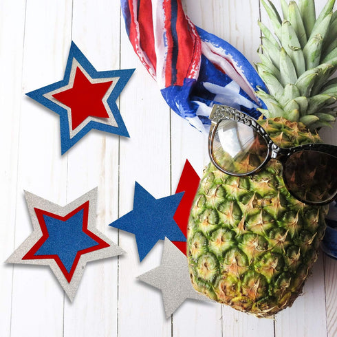 Patriotic Star Cutouts Glitter Cutouts Kit 4th of July Decoration for Independence Day 45 Pieces...
