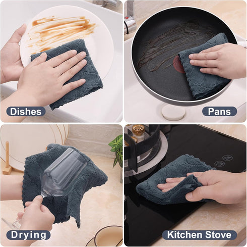 Homaxy 12 Pack Kitchen Dish Cloths (10 x 10 Inches, Dark Grey), Super Soft and Absorbent Coral Velvet Dish Towels, Nonstick Oil Fast Drying Microf...