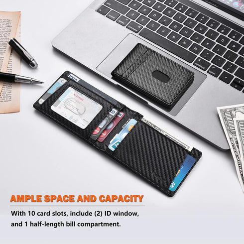 Wallet for Men, Premium Microfiber Leather Bifold Mens Wallet with ID Window RFID Blocking with Gift Box Packaging (Carbon Black)...