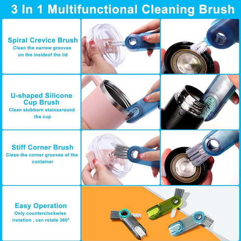 3 Pack Water Bottle Cleaner Brush Kit-Cleaning Set for Sports Water Bottle, Baby Bottles, Tumbler Cup Bottle Cleaner Brush...