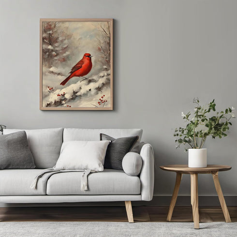 Posterizer 1 pcs-little bird in snowy winter scene-oil painting style -1-Art for Animal Lovers-Landscape & Nature Art-Decor for Home & Office- unf...