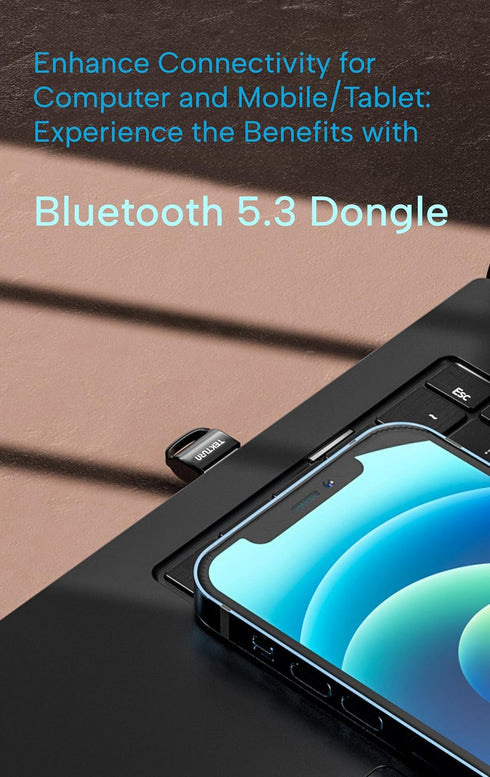 USB Bluetooth 5.3 Adapter: Plug-and-Play, Nano Design, EDR & BLE, Compatible with Windows 11/10/8.1/7, Desktop, Laptop, Supports Headphones, Keybo...