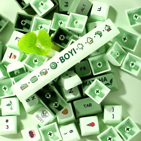BOYI Matcha Custom 124 Key PBT Dye-Sublimated Keycaps,XDA Profile Matcha Green Tea English keycap Full Set for Cherry MX Switches,Universal Compat...