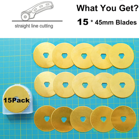 Rotary Cutter Blades, 45mm Replacement Blades 15 Pack,Fits Fiskars,OLFA,Martelli,Dremel,Truecut,DAFA,Fabric Cutting Blades Refill for Quilting Scr...