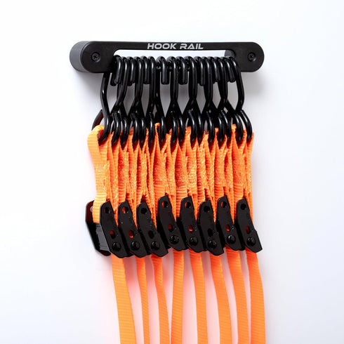 Hook Rail - 2/pk - Organize Your Tie-Down Straps (Ratchet, Cam buckle, Bungee Cords, and more) A low-profile wall-mounted cargo strap management s...