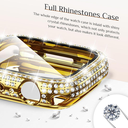Goton 2 in 1 Waterproof Bling Case for Apple Watch 44mm Screen Protector SE (2nd Gen) Series 6 5 4, Full Glitter Diamond Rhinestone Bumper Face Co...