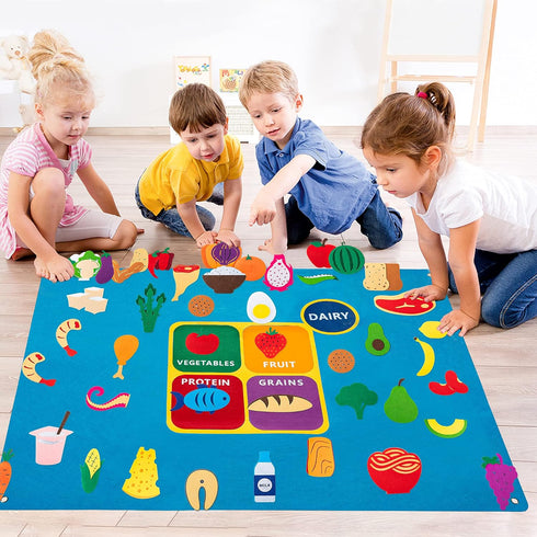 WATINC My Plate Felt-Board Stories Set 3.5Ft 53Pcs Preschool Vegetables Fruit Protein Grains Flannel Food Diary Classroom Theme Early Learning Pla...