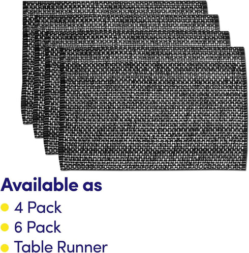 Sweet Home Collection 100% Cotton Placemats for Dining Room Rectangle Two Tone Woven Fabric 13" x 19" Soft Durable Table Mat Set, Set of 6, Black...