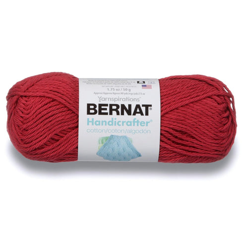 Bernat Handicrafter Cotton Solids Yarn, 1.75 oz, Gauge 4 Medium, 100% Cotton, Country Red...