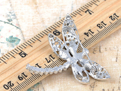 Alilang Silvery Tone Iridescent Multi Rhinestones Colorful Dragonfly Brooch Pin...