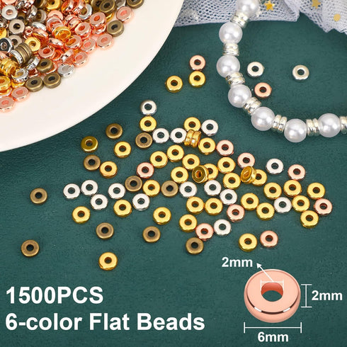 1500pcs 6mm Flat Round Spacer Beads Loose Beads for Bracelet Necklace Earring DIY Craft Supplies, 6 Colors...