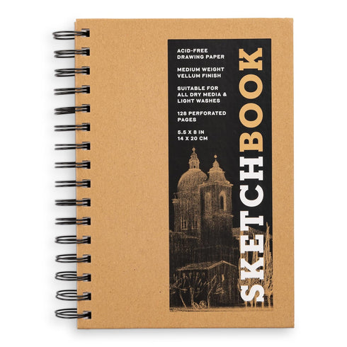 Sketchbook 5.5 x 8" Kraft Spiral Hardcover Mixed Media Sketchbook for Drawing, Acid-Free Quality Paper (128 pages) - Union Square & Co. Sketchbook...