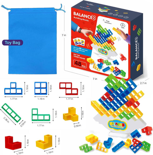 Tetra Tower Game, Stack Attack Game - 48PCS Building Blocks Balance Game, Board Games for Family Night, Tetra Tower 2+ Players Balance Stacking To...