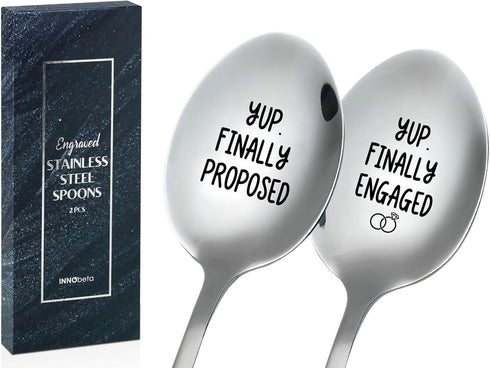 INNObeta Engagement Gifts for Couples, 2 Pcs Engraved Ice Cream Spoons, Stainless Steel Coffee Spoon, Fiance Fiancee Gifts for Future Mr & Mrs, Yu...