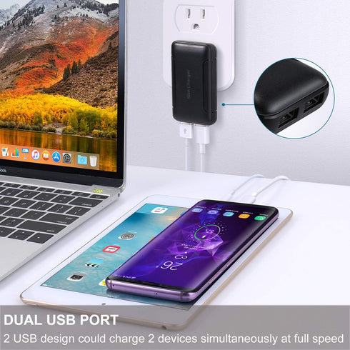 Slim Flat USB Wall Charger,Pofesun 3A/5V Dual Port 15W Wall Charger Adapter, USB Charger Block with Foldable Plug, Charging Box Brick, Cube for iP...